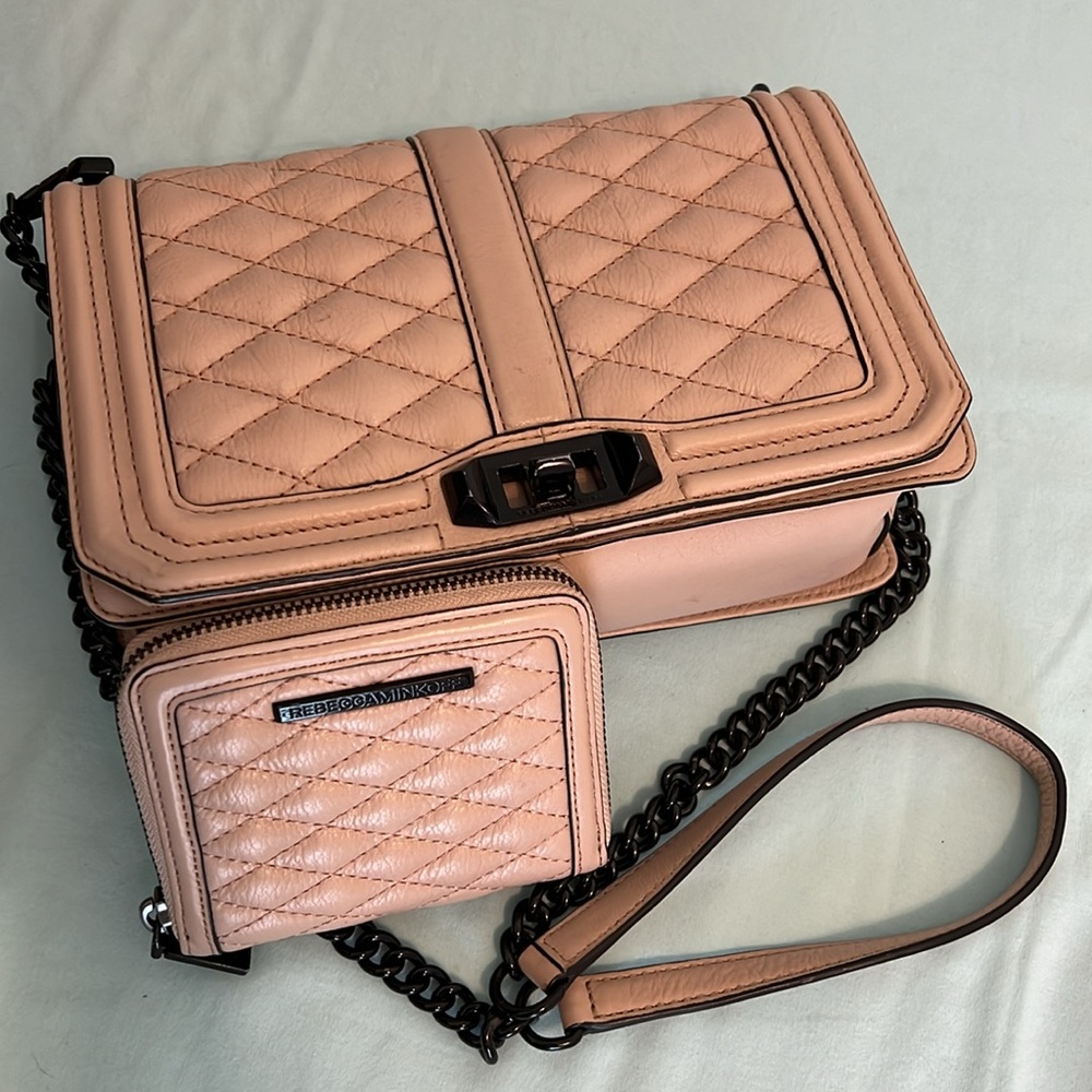 Rebecca Minkoff Chevron Quilted Small Love Crossbody with matching wallet - Picture 12 of 12